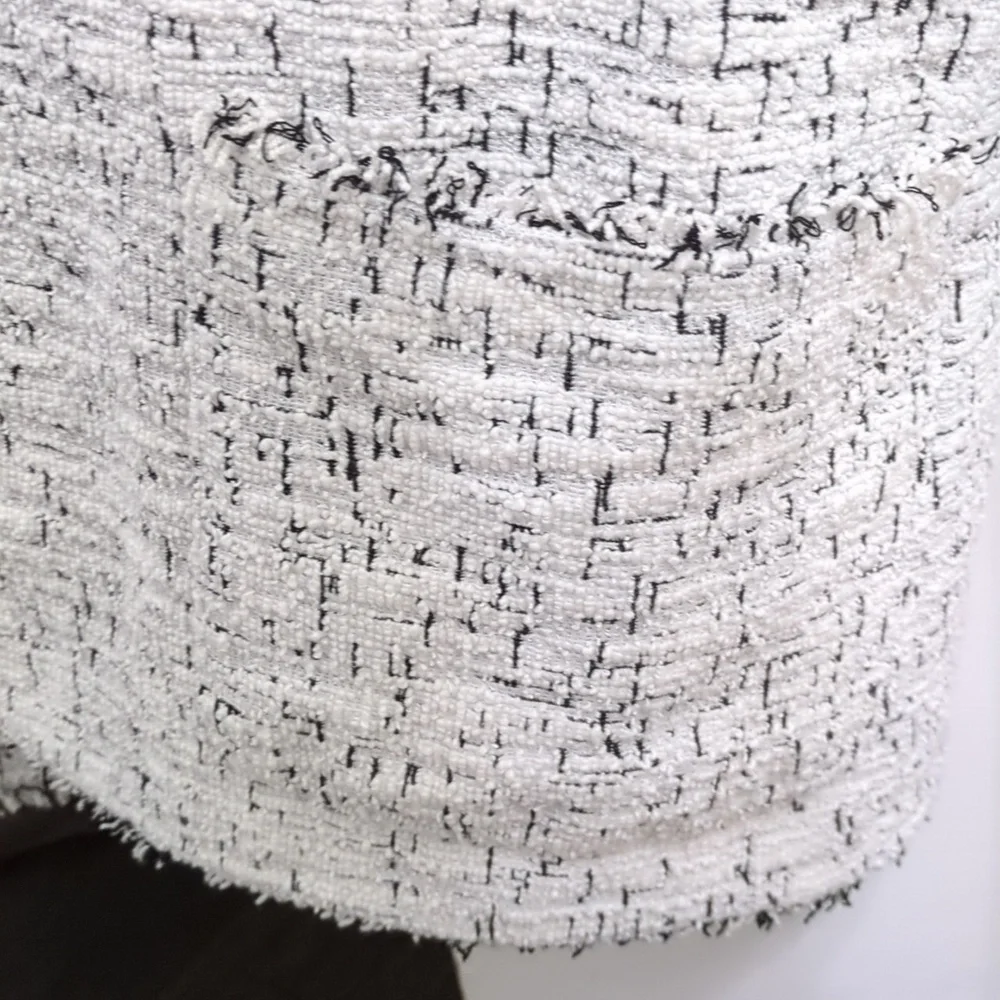 Max studio white & black open front blazer with fringe edging - Picture 6 of 15